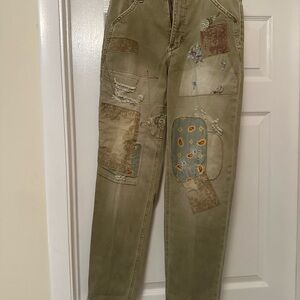 Patchwork Olive Green Jeans
